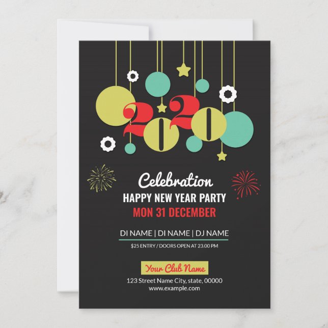 Convite de Flyer para Festa de Ano Novo Feliz (Frente)