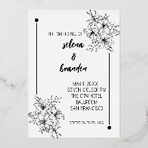 Convite De Foil De Casamento Floral Elegante