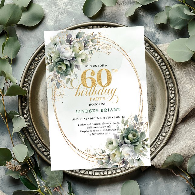 Convite de Folha Botânica de Aniversário de 60 ano (Bohemian 60th Birthday Botanical Leaf Invite

)