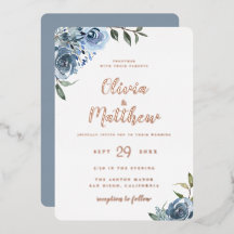 Convite De Folha De Casamento Botânico Dusty Blue