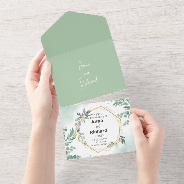 Convite De Folha De Ouro, Casamento Floral Neutro (Aba destacável)
