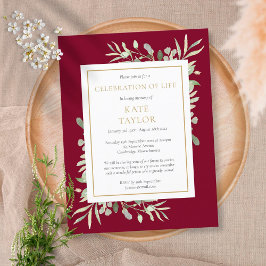 Convite de Folhagem para Funeral de Celebração de 