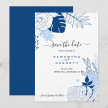 Convite De Folhas Azul E Branca