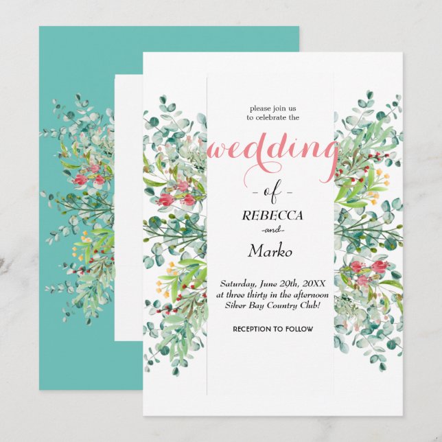 Convite de folhas de eucalipto elegante e bonito (Frente/Verso)