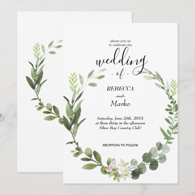 Convite de folhas de eucalipto elegante e lindo (Frente/Verso)