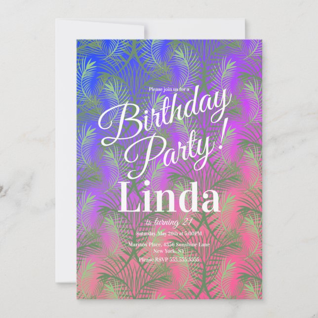 Convite de Folhas Verdes de Palmeira com Tema de V (Frente)