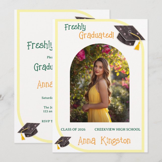 Convite de Formatura Amarelo Moderno (Frente/Verso)