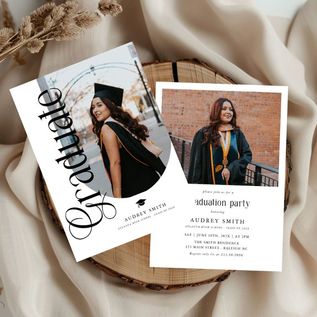Convite de Formatura Arco Boho Moderno 2 Fotos (Modern graduation photo invitation)