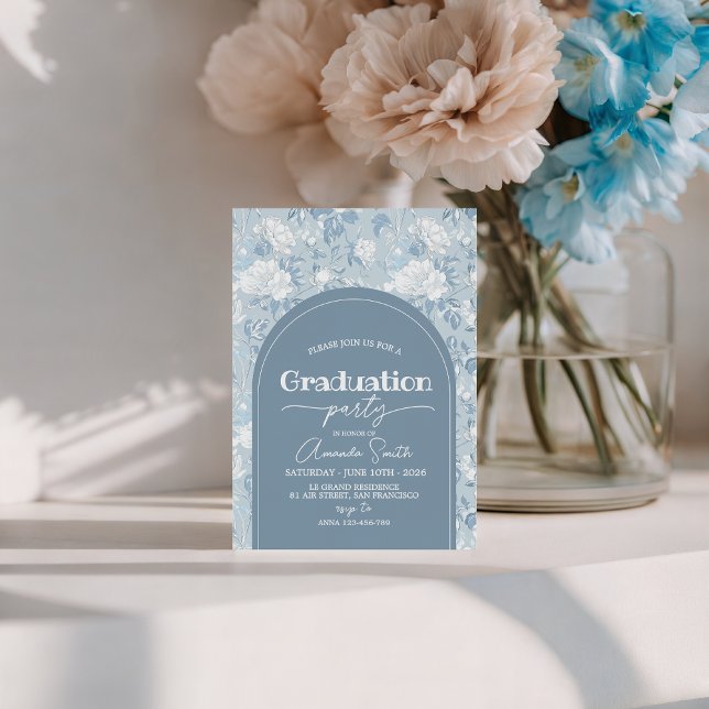 Convite de Formatura Arco Floral Azul Empoeirado (Criador carregado)