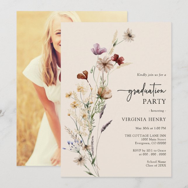 Convite de Formatura Boho com Foto (Frente/Verso)