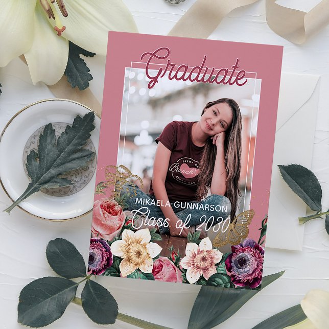 Convite de Formatura Boho Floral Rosa Bege (Criador carregado)
