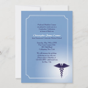 Convite de Formatura Caduceu Cuidado Médico Azul