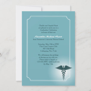 Convite de Formatura Caduceu Médico Verde-Turquesa