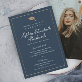 Convite de Formatura Clássico com Foto em Dourado