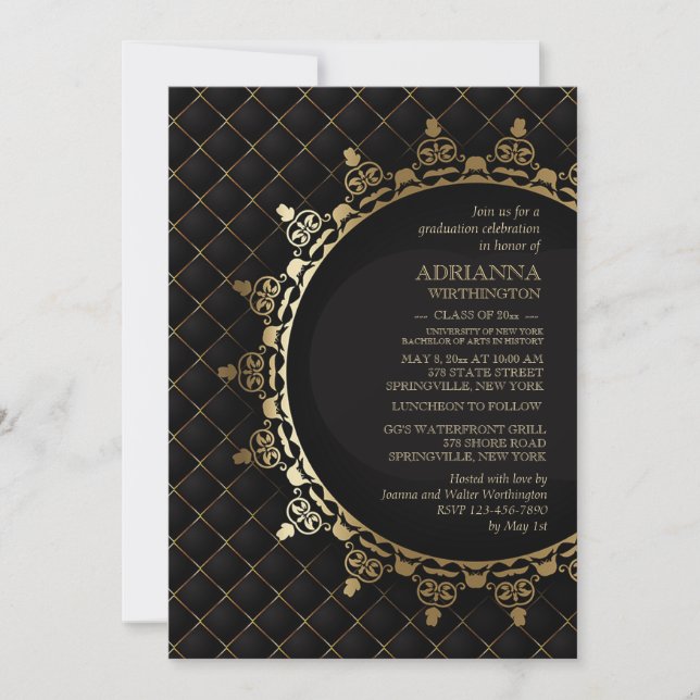 Convite de Formatura Clássico Dourado (Frente)