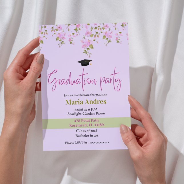 Convite de Formatura com Aquarela Floral Rosa (Criador carregado)