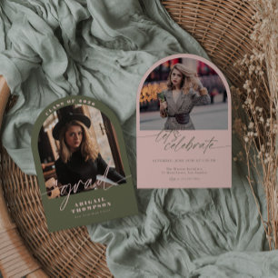 Convite de Formatura com Arco Verde e Rosa em Tipo