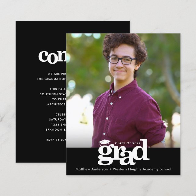 Convite de Formatura com Caixa Preto e Letra Negri (Frente/Verso)