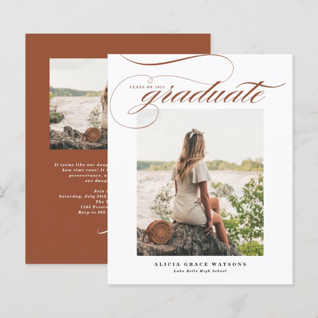 Convite de Formatura com Caligrafia em Terracota e (Frente/Verso)