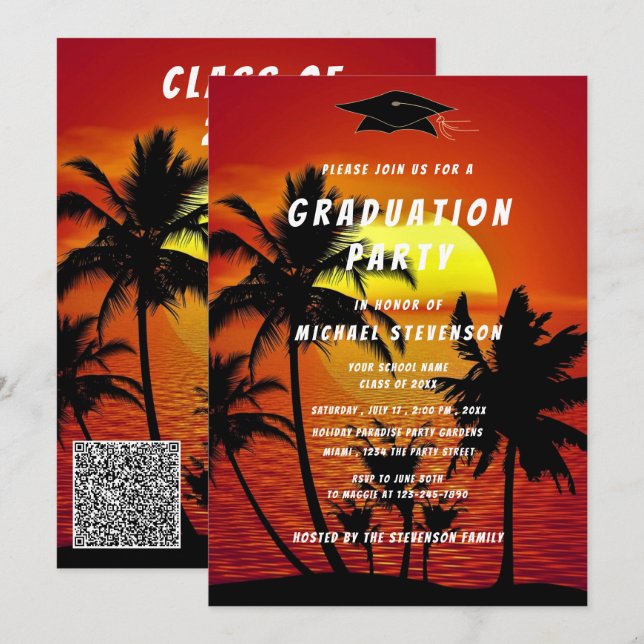 Convite de Formatura com Código QR Pôr do Sol Trop (Frente/Verso)