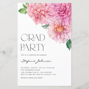 Convite de Formatura com Dahlia em Aquarela Rosa