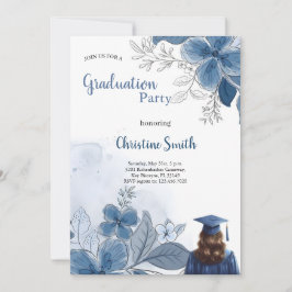 convite de formatura com flores azuis elegantes