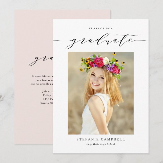 Convite de Formatura com Fonte Caprichosa Preta 20 (Frente/Verso)