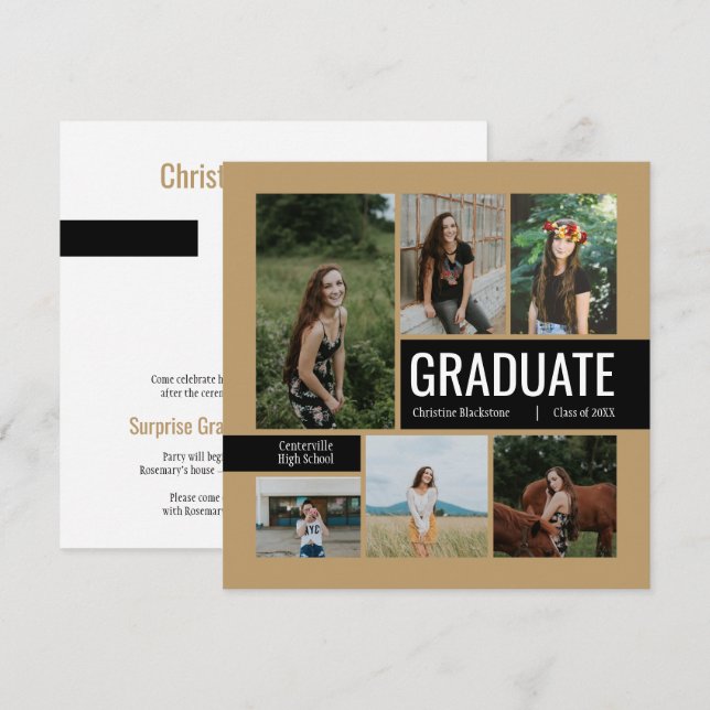 Convite de Formatura com Foto 6 Dourado e Preto (Frente/Verso)