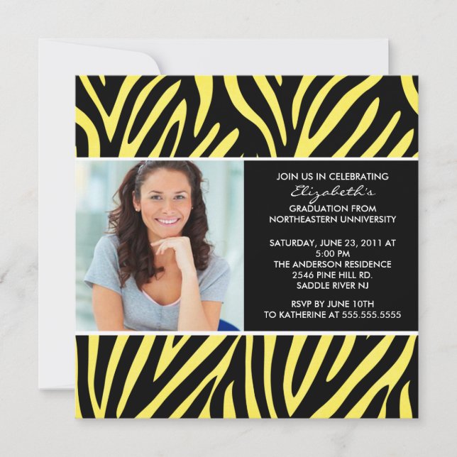 Convite de Formatura com Foto Amarela Zebra (Frente)