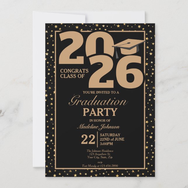 Convite de Formatura com Foto Black and Gold 2026 (Frente)