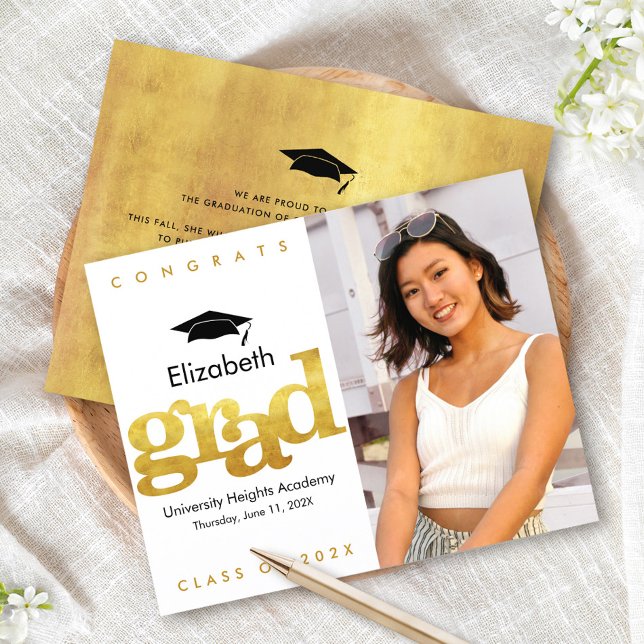 Convite de Formatura com Foto Branco Dourado Econô (Criador carregado)