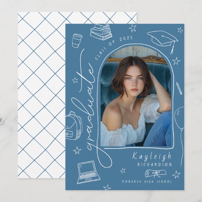 Convite de Formatura com Foto Caprichosa Desenhada (Frente/Verso)