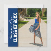 Convite de Formatura com Foto Chevron Branco Azul 