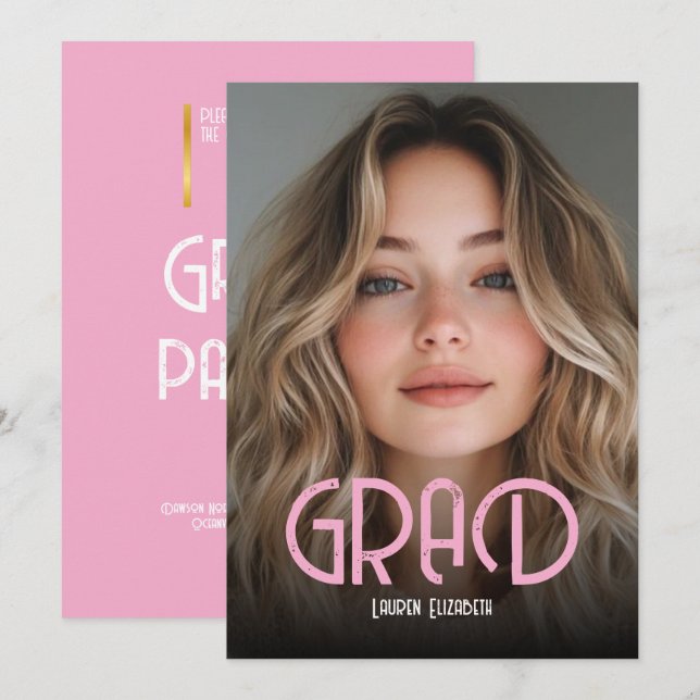 Convite de Formatura com Foto de Caligrafia Modern (Frente/Verso)