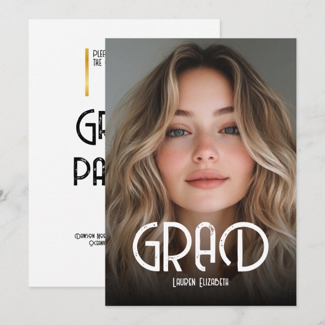 Convite de Formatura com Foto de Caligrafia Modern (Frente/Verso)