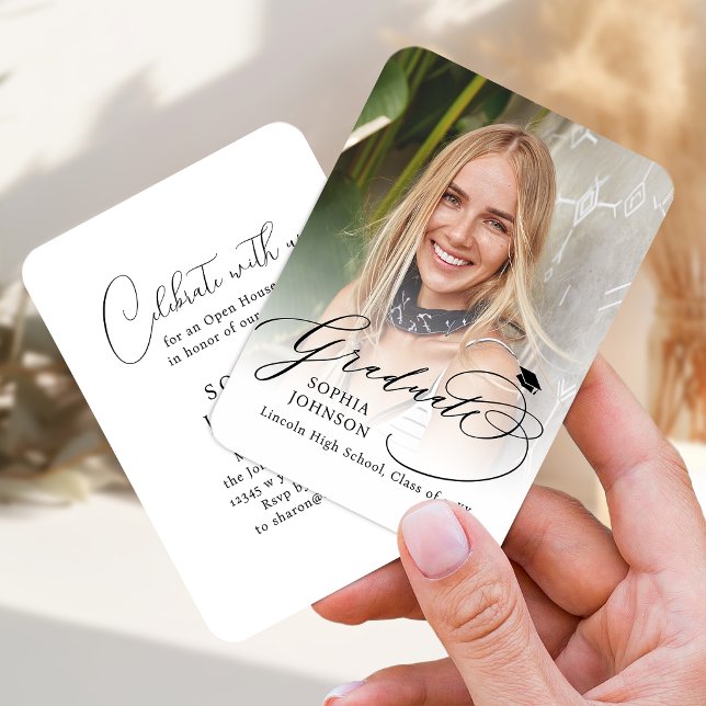 Convite de formatura com foto de caligrafia modern (Mini Modern Calligraphy Photo Graduation invite)