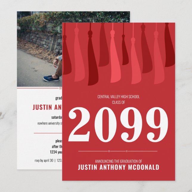 Convite de Formatura com Foto de Fileira Vermelha  (Frente/Verso)