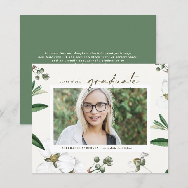 Convite de Formatura com Foto de Flores Brancas Vi (Frente/Verso)