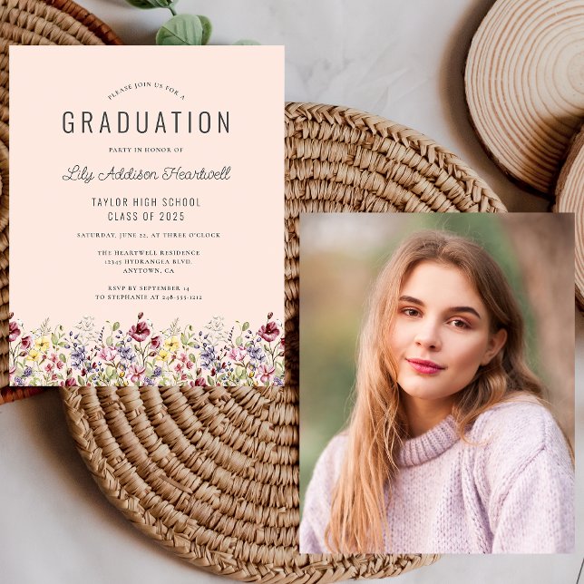 Convite de Formatura com Foto de Flores Silvestres (Criador carregado)