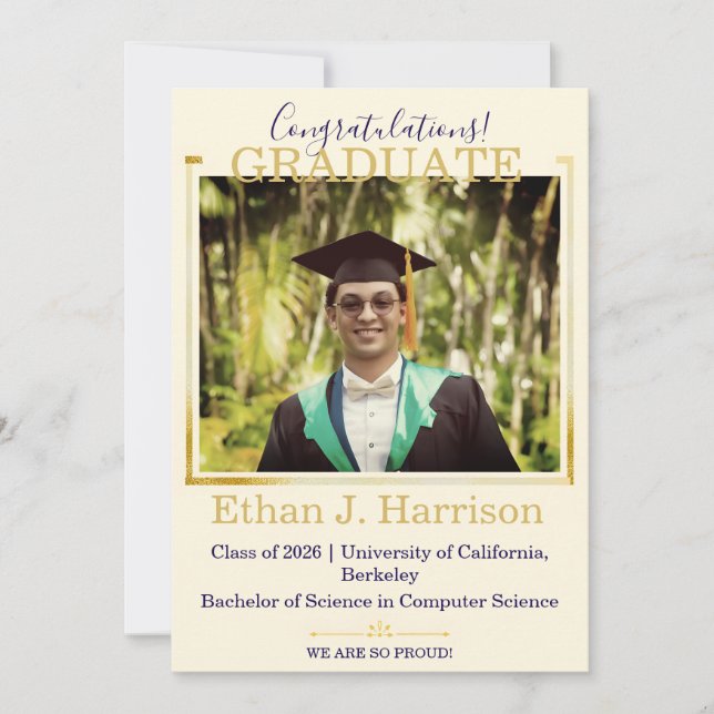 Convite de Formatura com Foto de Luxo Moderno (Frente)