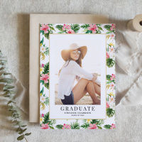 Convite de Formatura com Foto de Padrão Tropical e