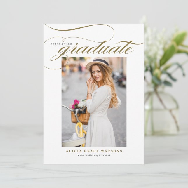 Convite de Formatura com Foto e Caligrafia Elegant (Em pé/Frente)