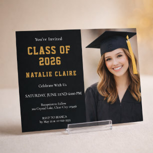 Convite de Formatura com Foto em Dourado 2026