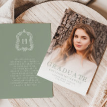 Convite de Formatura com Foto em Verde Sage Monogr