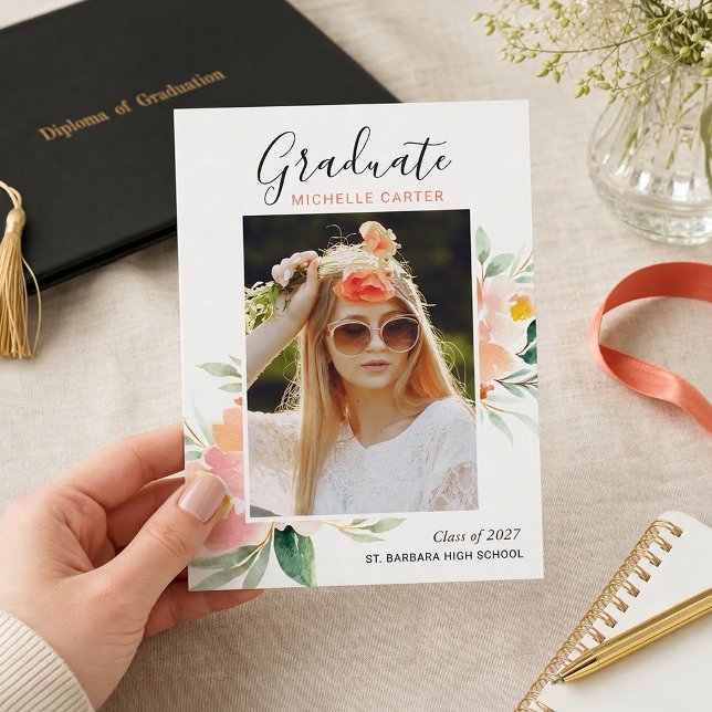 Convite de Formatura com Foto Floral em Aquarela (Criador carregado)