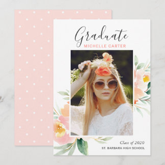 Convite de Formatura com Foto Floral em Aquarela