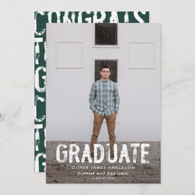 Convite de formatura com foto moderna verde grunge (Frente/Verso)