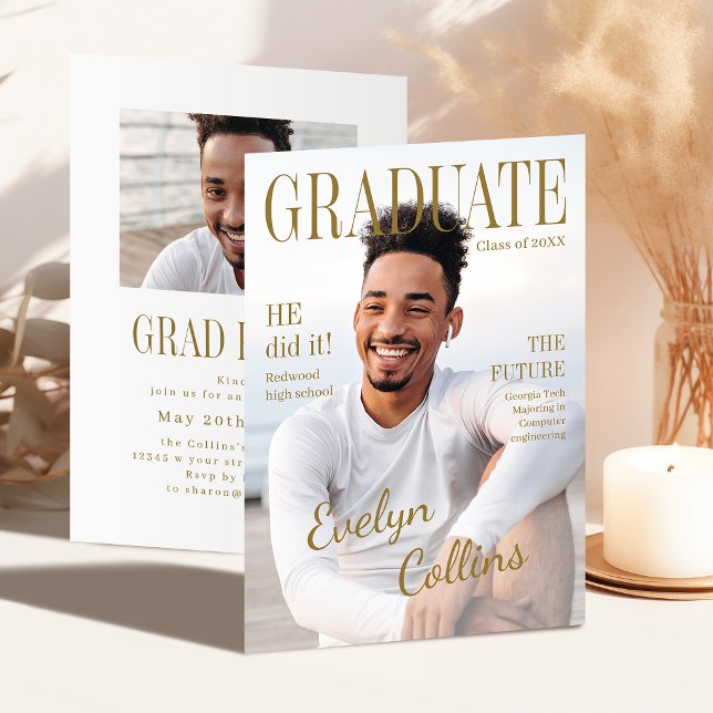 Convite de Formatura com Foto para Capa da Revista (Timeless Magazine Cover Photo Graduation Invitatio Invitation)