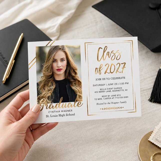 Convite de Formatura com Foto Preto Branco e Doura (Criador carregado)