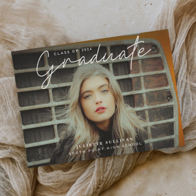 Convite de Formatura com Foto Simples Orçamento Sc (Simple script budget photo graduation invitation announcement.)